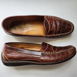 Martin Dingman Alligator Grain Leather Brown Loafer Slip On Driving Shoe